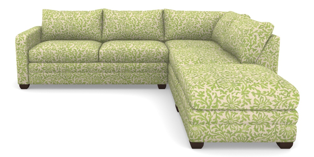 Product photograph of Langland Sofa Bed Corner Group With Sofa Bed Lhf In V A Brompton Collection - Floral Scroll - Lime from Sofas and Stuff Limited