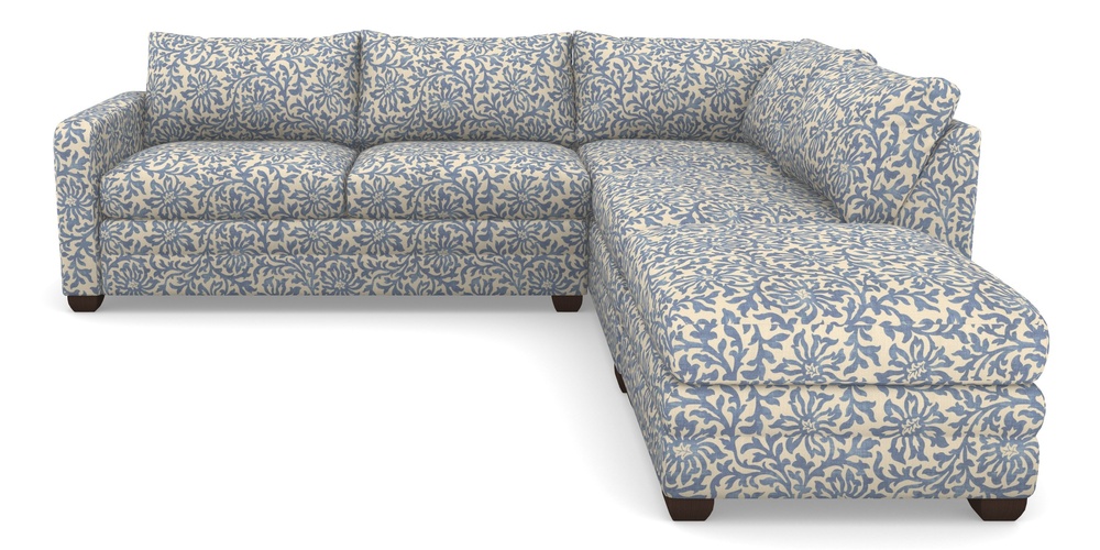 Product photograph of Langland Sofa Bed Corner Group With Sofa Bed Lhf In V A Brompton Collection - Floral Scroll - Morning Blue from Sofas and Stuff Limited