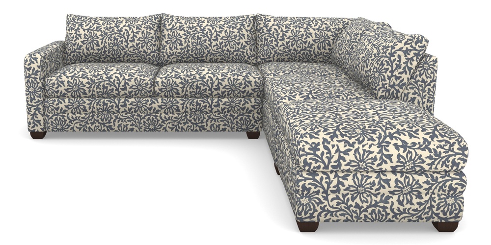 Product photograph of Langland Sofa Bed Corner Group With Sofa Bed Lhf In V A Brompton Collection - Floral Scroll - Midnight Blue from Sofas and Stuff Limited