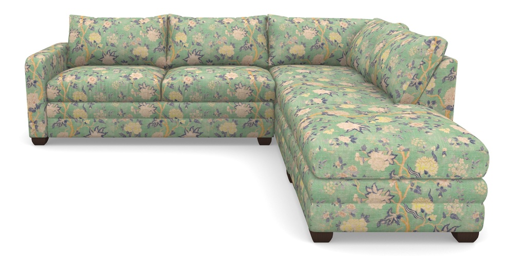Product photograph of Langland Sofa Bed Corner Group With Sofa Bed Lhf In Floral Linen - Even So Verde from Sofas and Stuff Limited