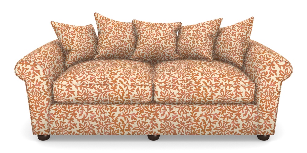 Product photograph of Lewes 4 Seater Sofa In V A Brompton Collection - Floral Scroll - Terracotta from Sofas and Stuff Limited