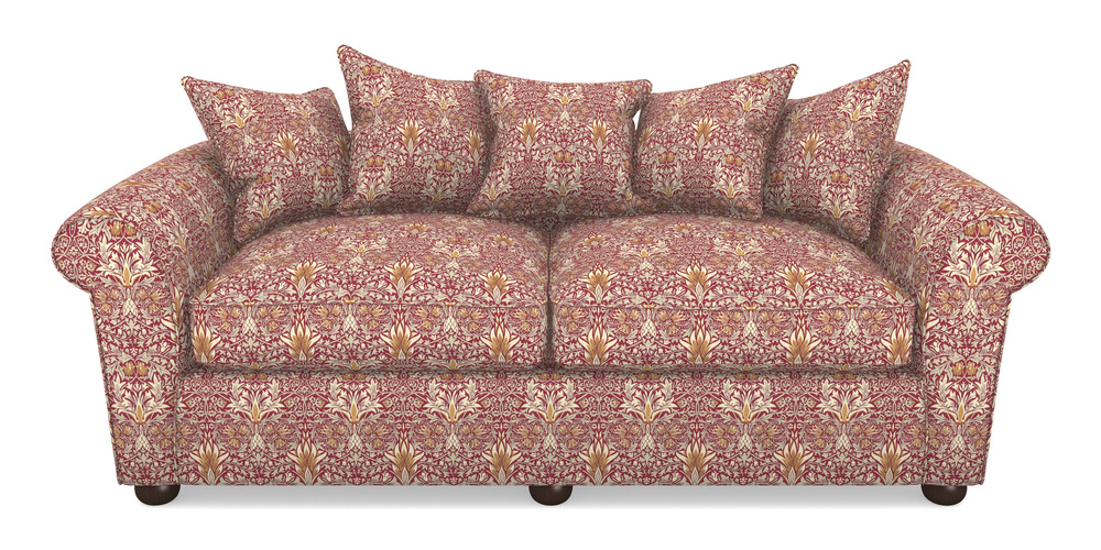 Product photograph of Lewes 4 Seater Sofa In William Morris Collection - Snakeshead - Claret Gold from Sofas and Stuff Limited