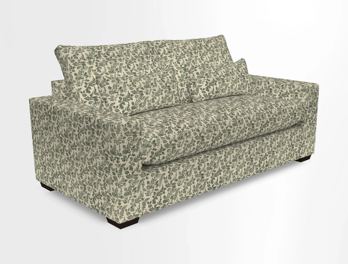 Linear 4 seater sofa in Harpers Bazaar Palette Studio Green with seat cushion in Linwood Romney Wool Forest