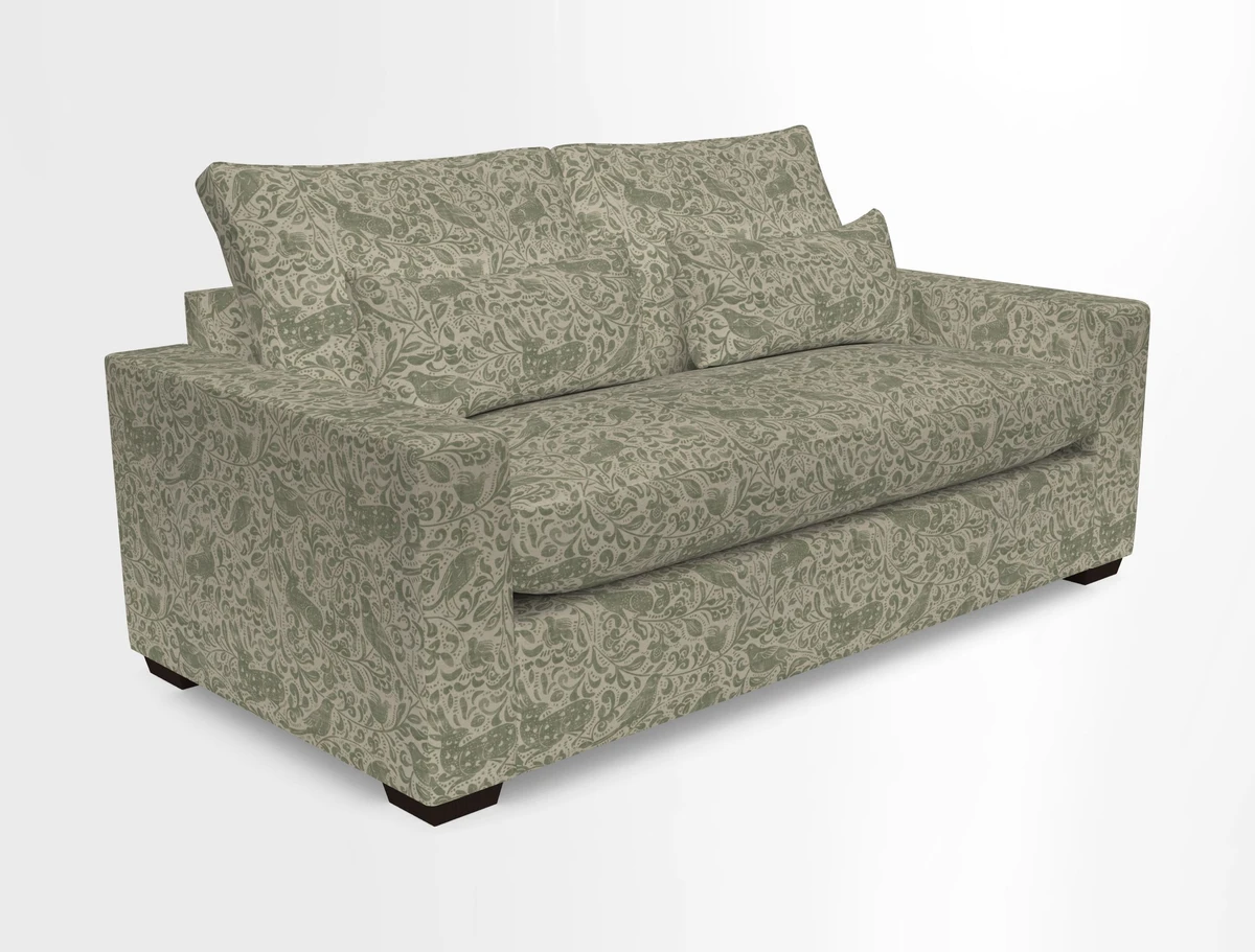 Linear 4 seater sofa in Harpers Bazaar Palette Studio Green with seat cushion in Linwood Romney Wool Forest
