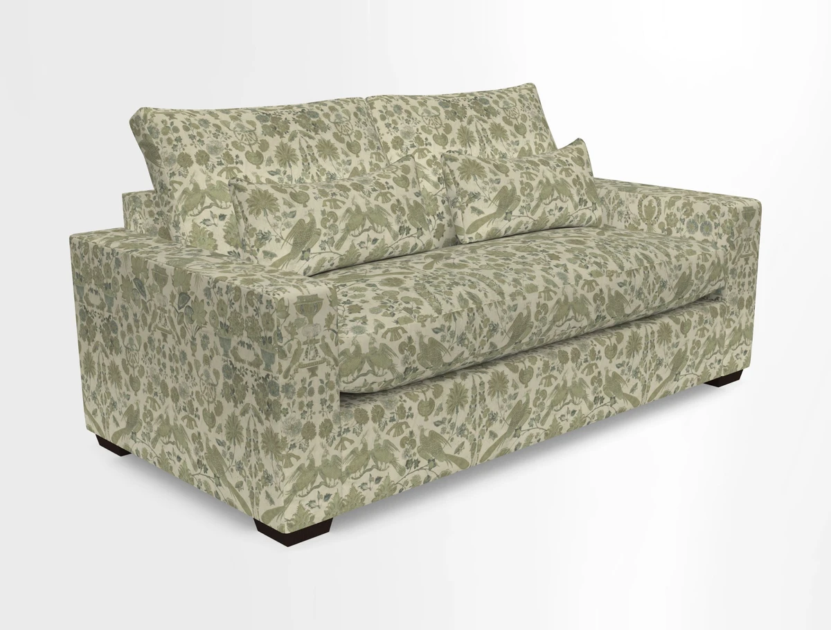 Linear 4 seater sofa in Harpers Bazaar Palette Studio Green with seat cushion in Linwood Romney Wool Forest