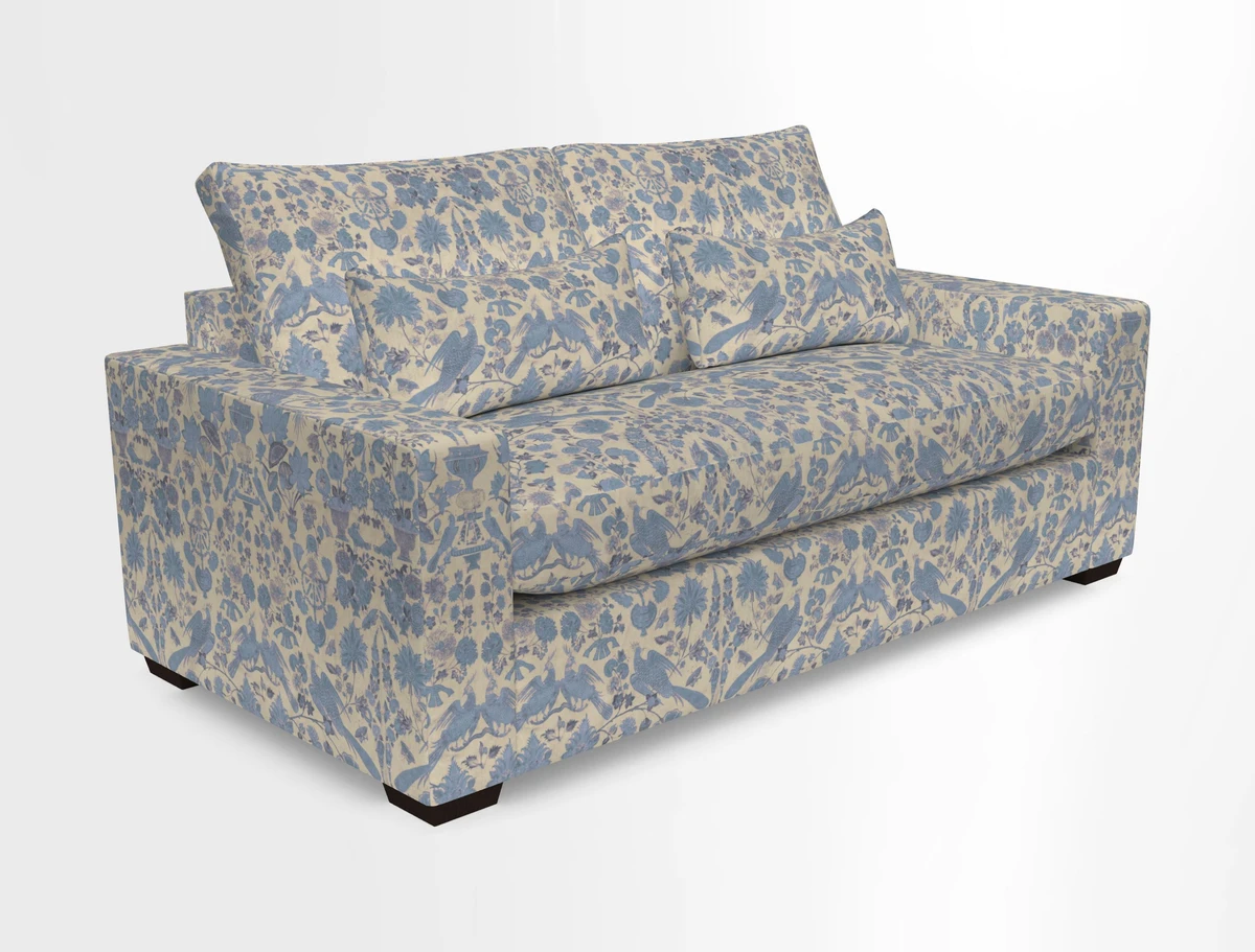 Linear 4 seater sofa in Harpers Bazaar Palette Studio Green with seat cushion in Linwood Romney Wool Forest