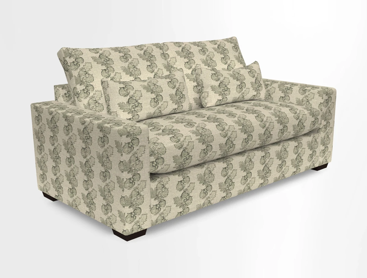 Linear 4 seater sofa in Harpers Bazaar Palette Studio Green with seat cushion in Linwood Romney Wool Forest