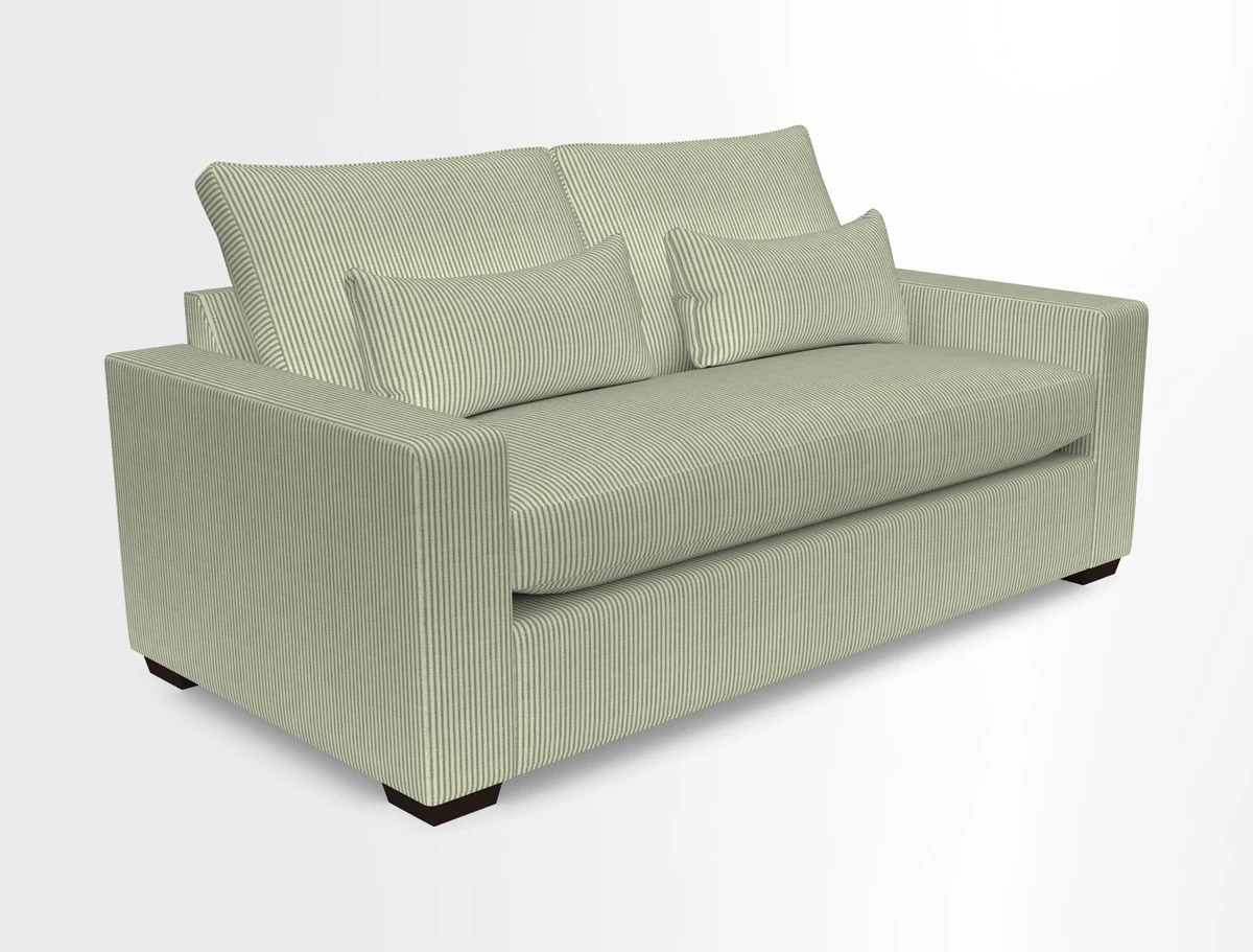 Linear 4 seater sofa in Harpers Bazaar Palette Studio Green with seat cushion in Linwood Romney Wool Forest