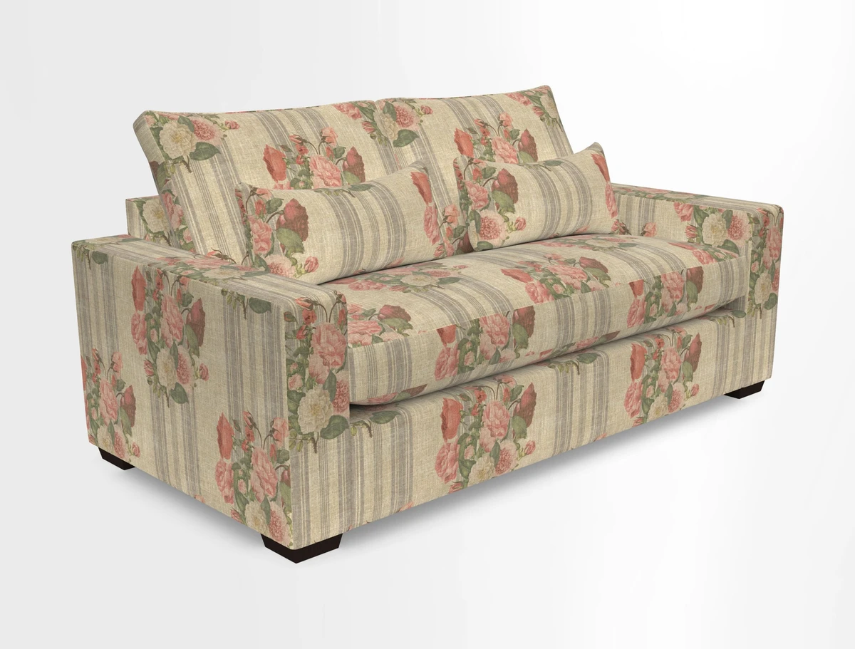 Linear 4 seater sofa in Harpers Bazaar Palette Studio Green with seat cushion in Linwood Romney Wool Forest