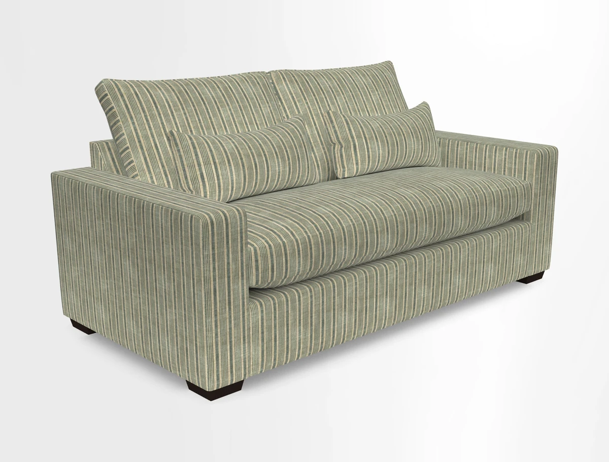 Linear 4 seater sofa in Harpers Bazaar Palette Studio Green with seat cushion in Linwood Romney Wool Forest