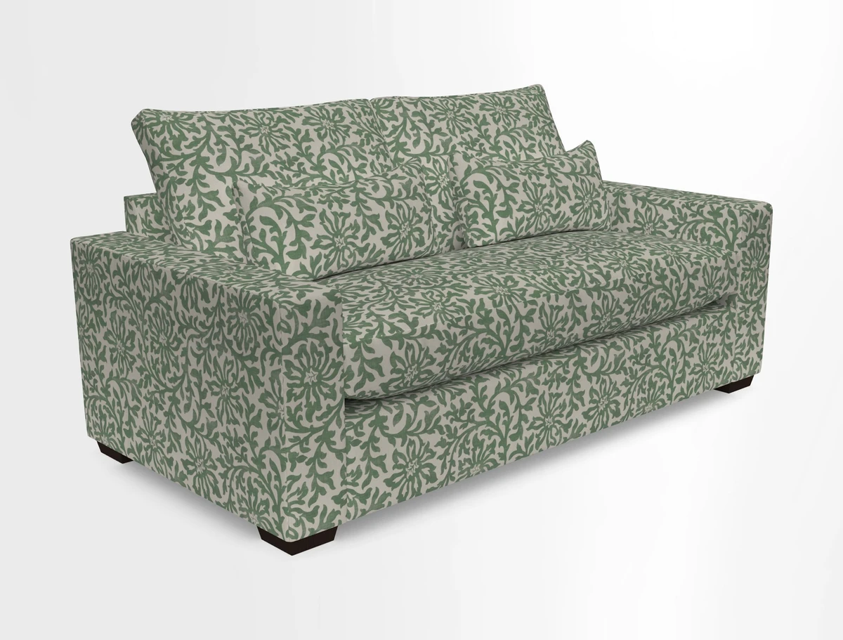Linear 4 seater sofa in Harpers Bazaar Palette Studio Green with seat cushion in Linwood Romney Wool Forest