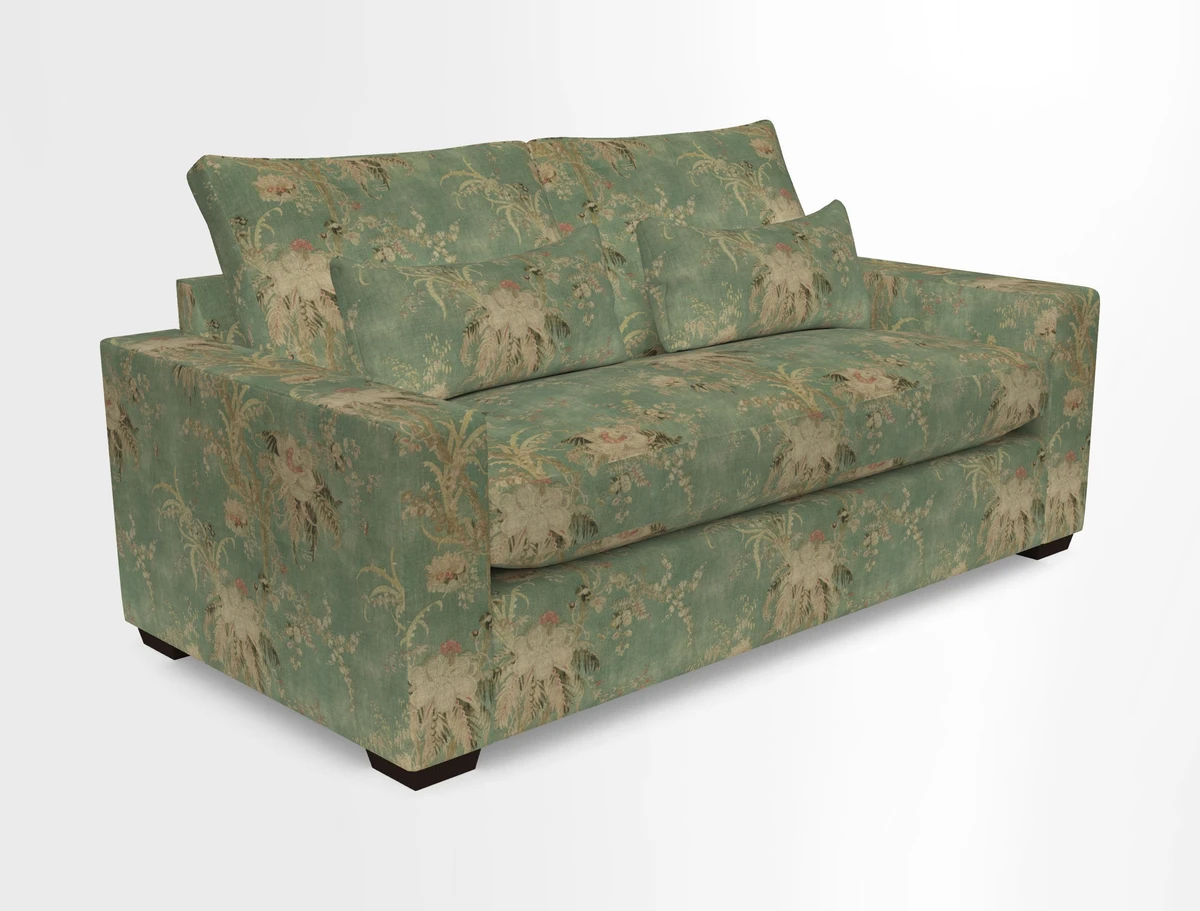 Linear 4 seater sofa in Harpers Bazaar Palette Studio Green with seat cushion in Linwood Romney Wool Forest