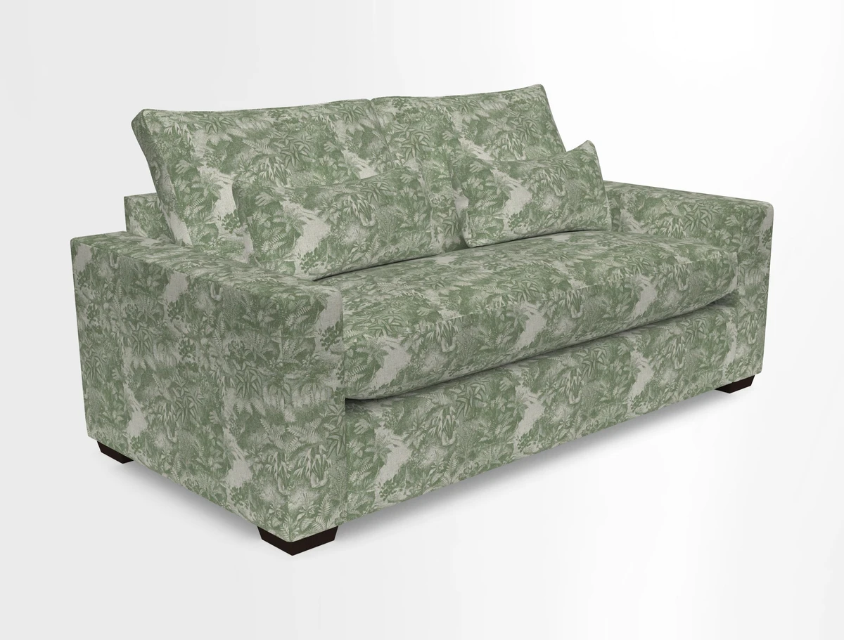 Linear 4 seater sofa in Harpers Bazaar Palette Studio Green with seat cushion in Linwood Romney Wool Forest