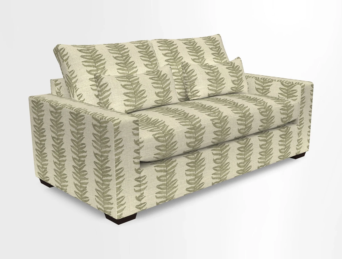 Linear 4 seater sofa in Harpers Bazaar Palette Studio Green with seat cushion in Linwood Romney Wool Forest