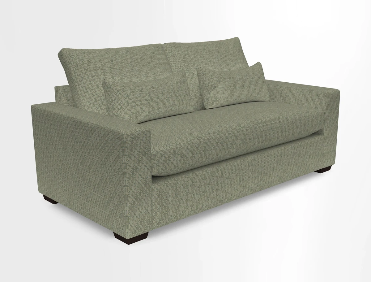 Linear 4 seater sofa in Harpers Bazaar Palette Studio Green with seat cushion in Linwood Romney Wool Forest