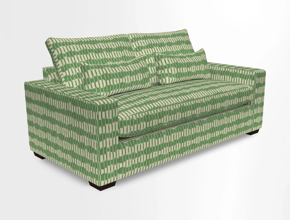 Linear 4 seater sofa in Harpers Bazaar Palette Studio Green with seat cushion in Linwood Romney Wool Forest