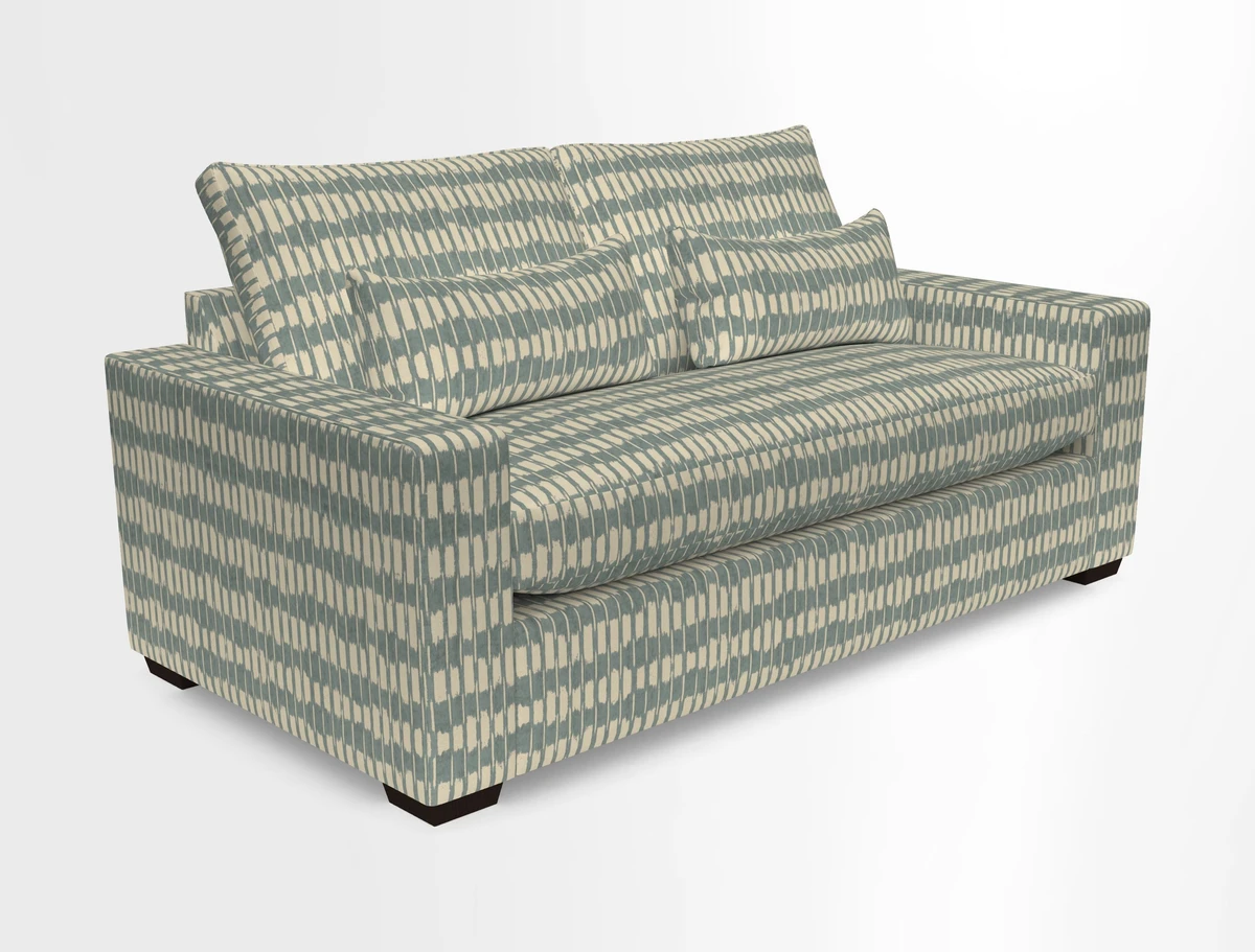 Linear 4 seater sofa in Harpers Bazaar Palette Studio Green with seat cushion in Linwood Romney Wool Forest