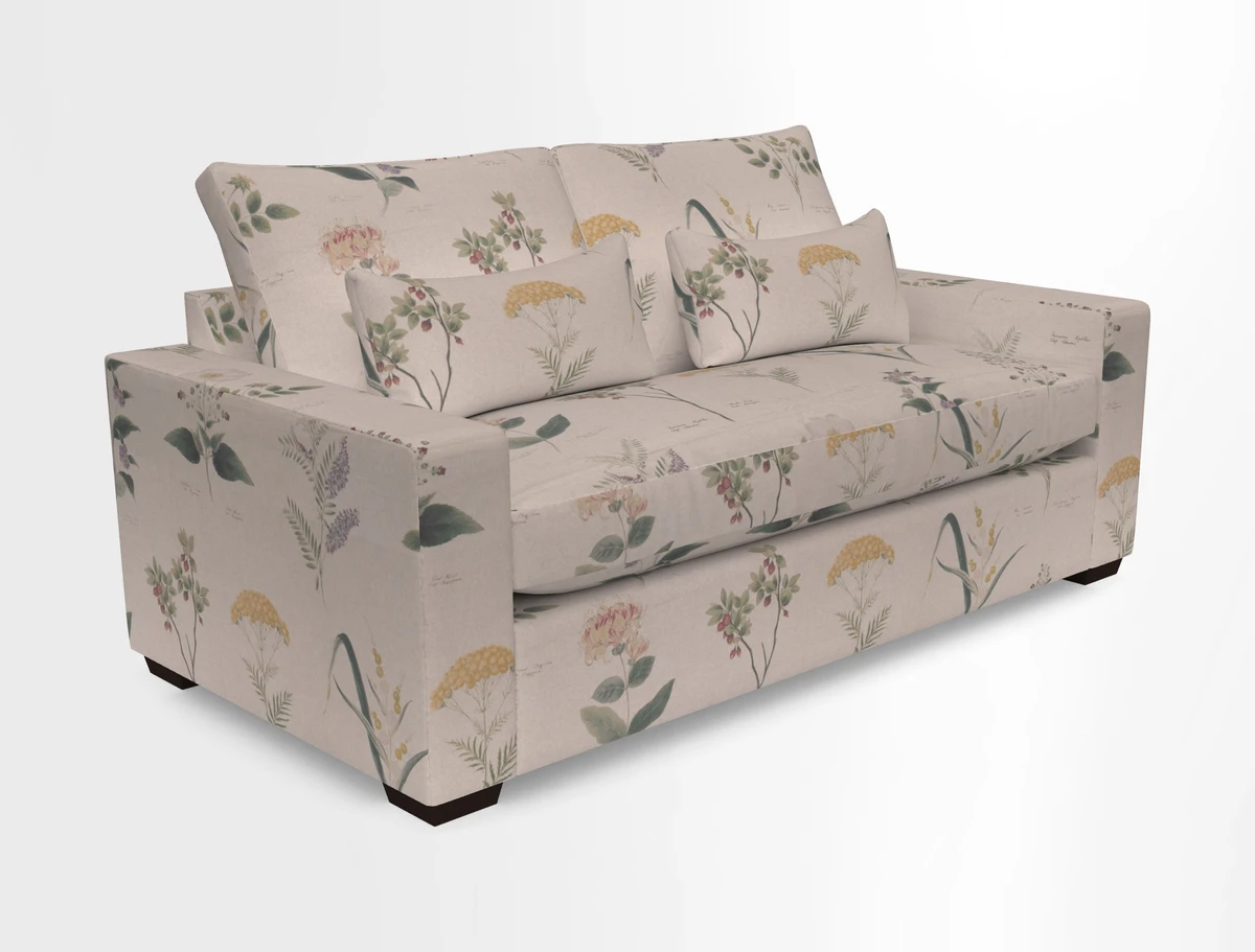 Linear 4 seater sofa in Harpers Bazaar Palette Studio Green with seat cushion in Linwood Romney Wool Forest