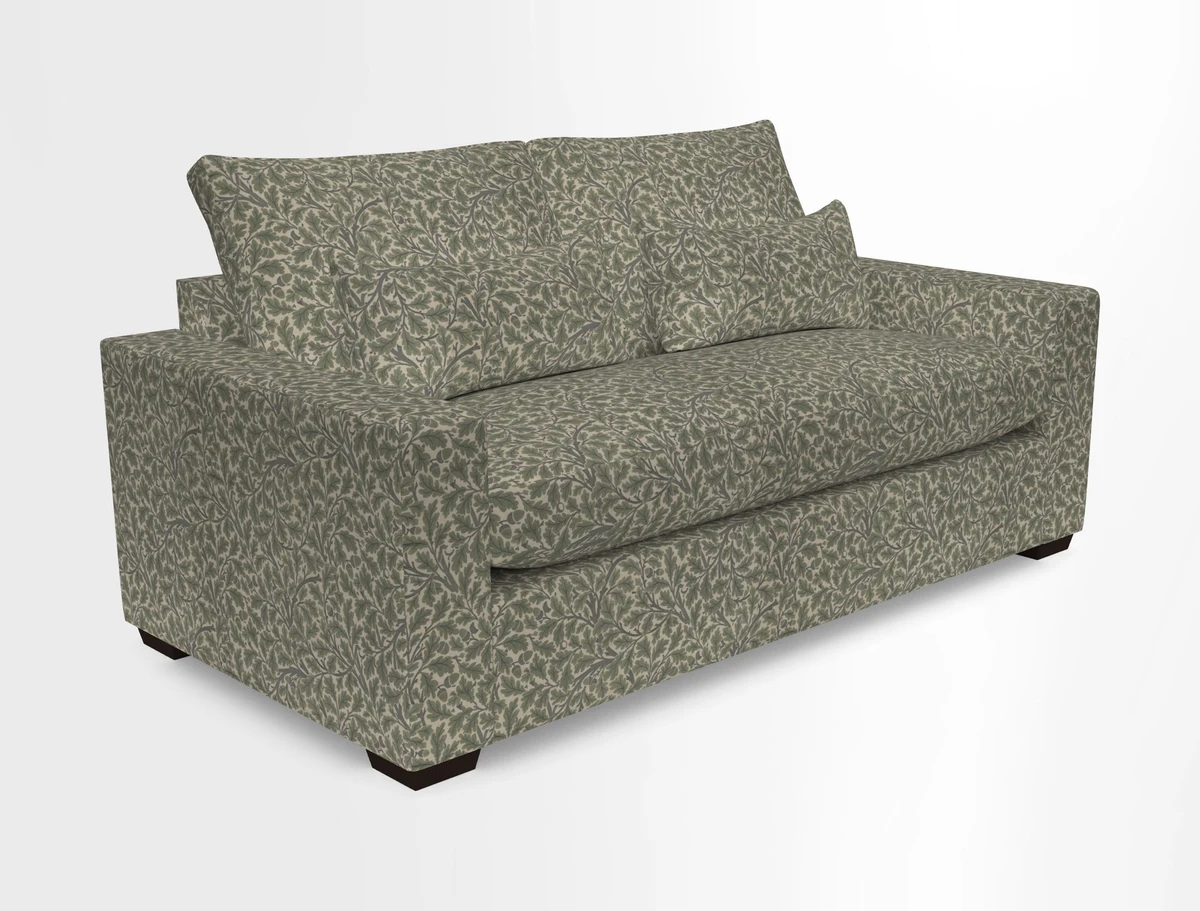 Linear 4 seater sofa in Harpers Bazaar Palette Studio Green with seat cushion in Linwood Romney Wool Forest