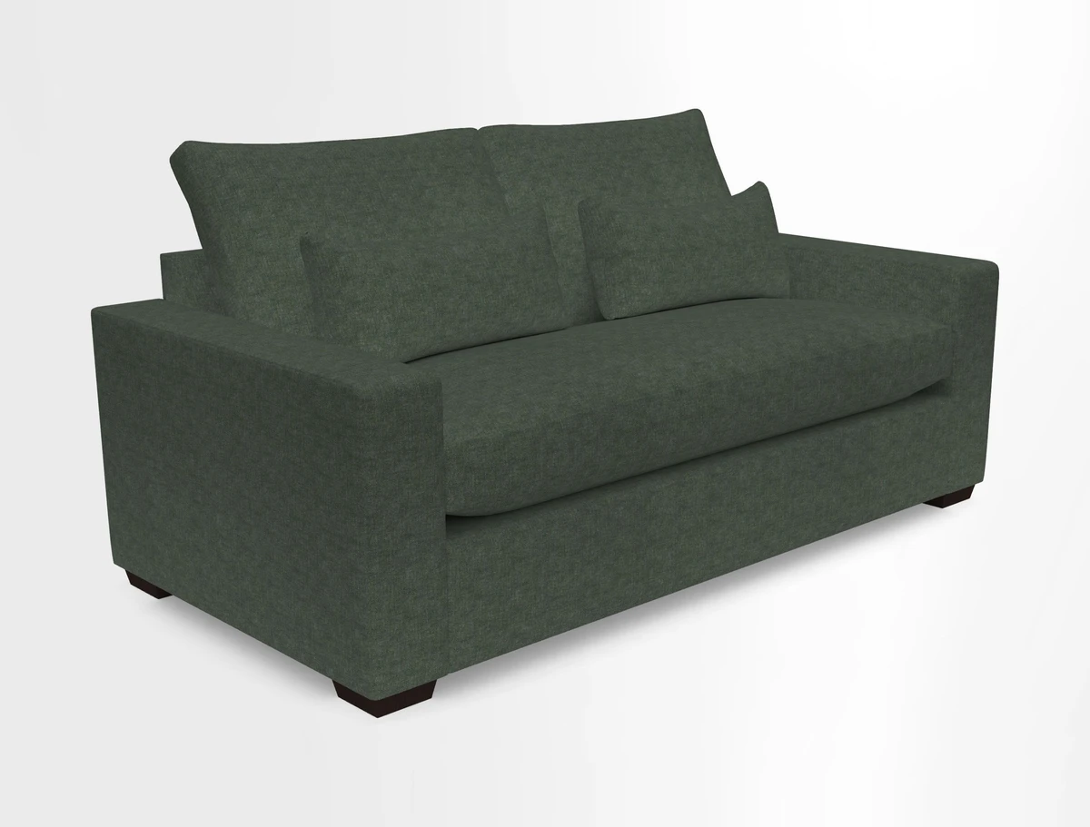 Linear 4 seater sofa in Harpers Bazaar Palette Studio Green with seat cushion in Linwood Romney Wool Forest
