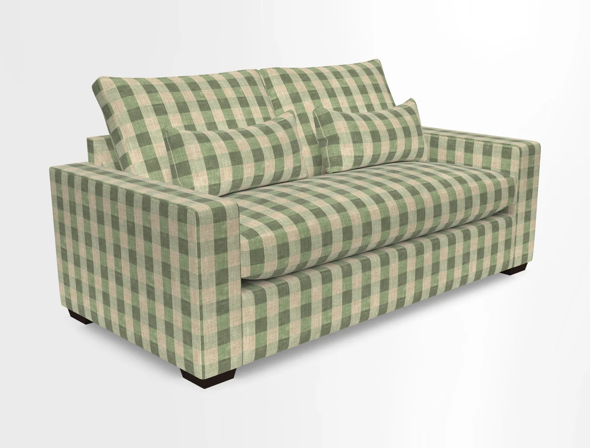 Linear 4 seater sofa in Harpers Bazaar Palette Studio Green with seat cushion in Linwood Romney Wool Forest