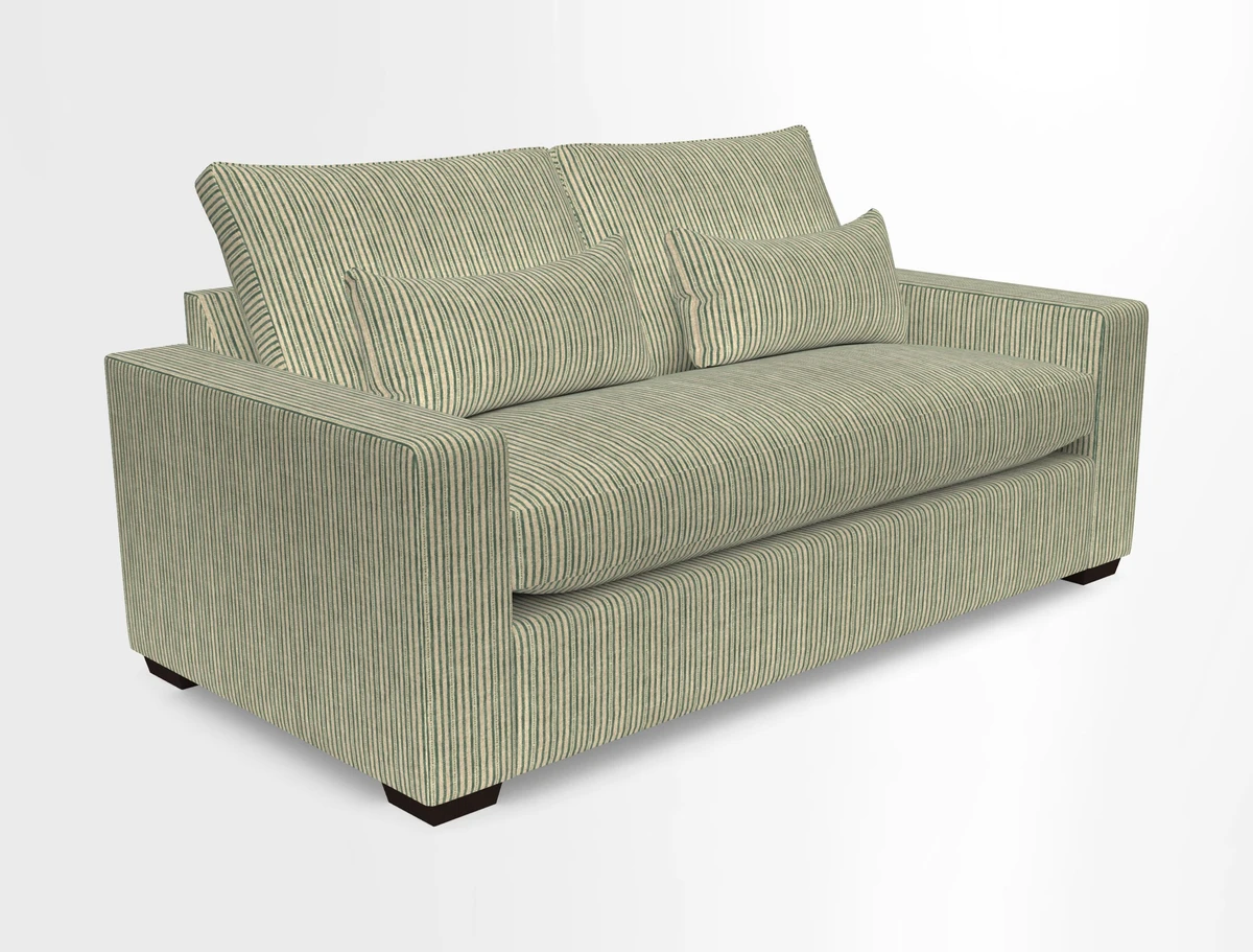 Linear 4 seater sofa in Harpers Bazaar Palette Studio Green with seat cushion in Linwood Romney Wool Forest