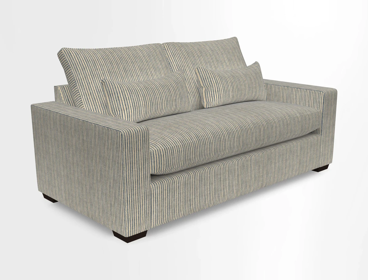 Linear 4 seater sofa in Harpers Bazaar Palette Studio Green with seat cushion in Linwood Romney Wool Forest