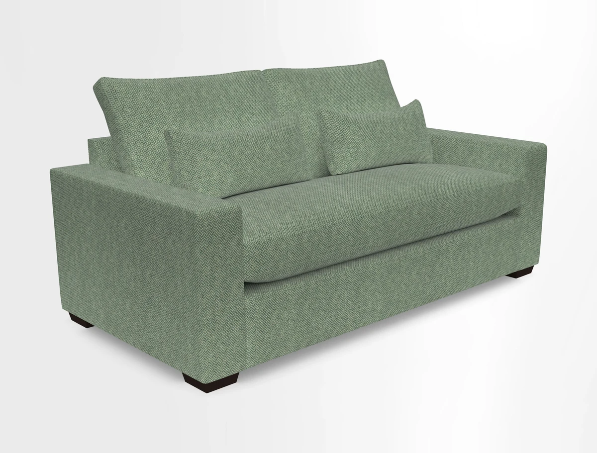 Linear 4 seater sofa in Harpers Bazaar Palette Studio Green with seat cushion in Linwood Romney Wool Forest