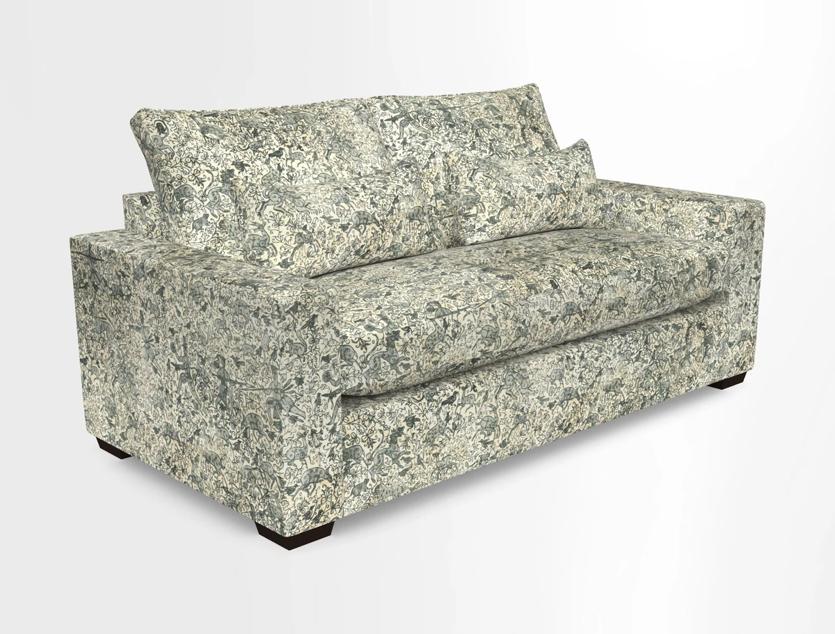 Linear 4 seater sofa in Harpers Bazaar Palette Studio Green with seat cushion in Linwood Romney Wool Forest