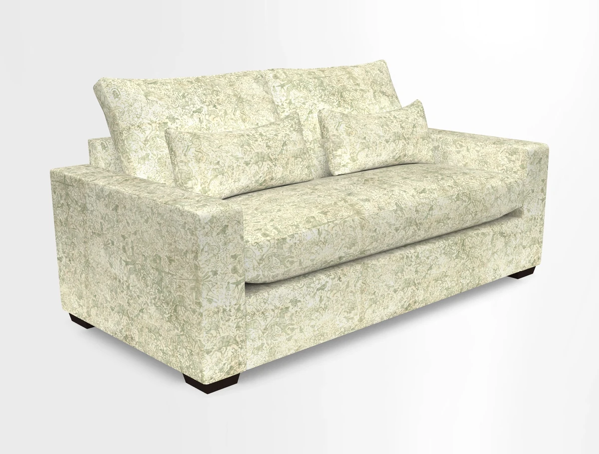 Linear 4 seater sofa in Harpers Bazaar Palette Studio Green with seat cushion in Linwood Romney Wool Forest