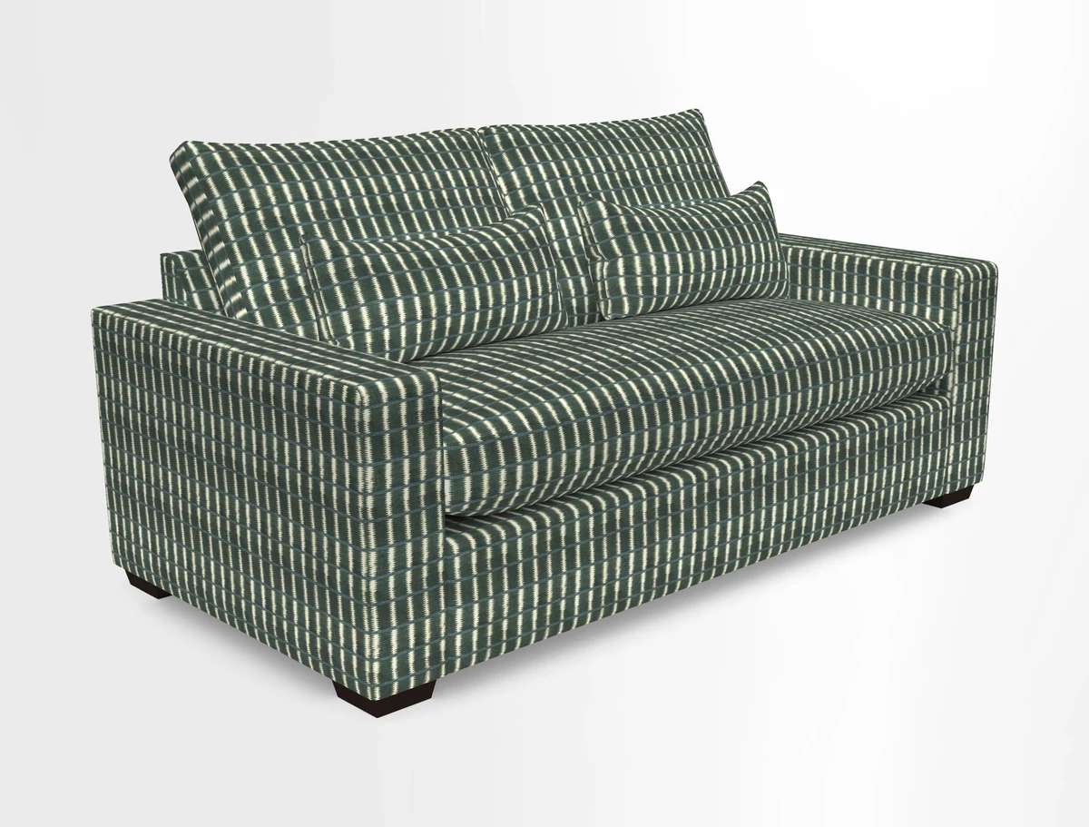 Linear 4 seater sofa in Harpers Bazaar Palette Studio Green with seat cushion in Linwood Romney Wool Forest