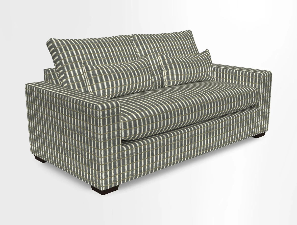 Linear 4 seater sofa in Harpers Bazaar Palette Studio Green with seat cushion in Linwood Romney Wool Forest