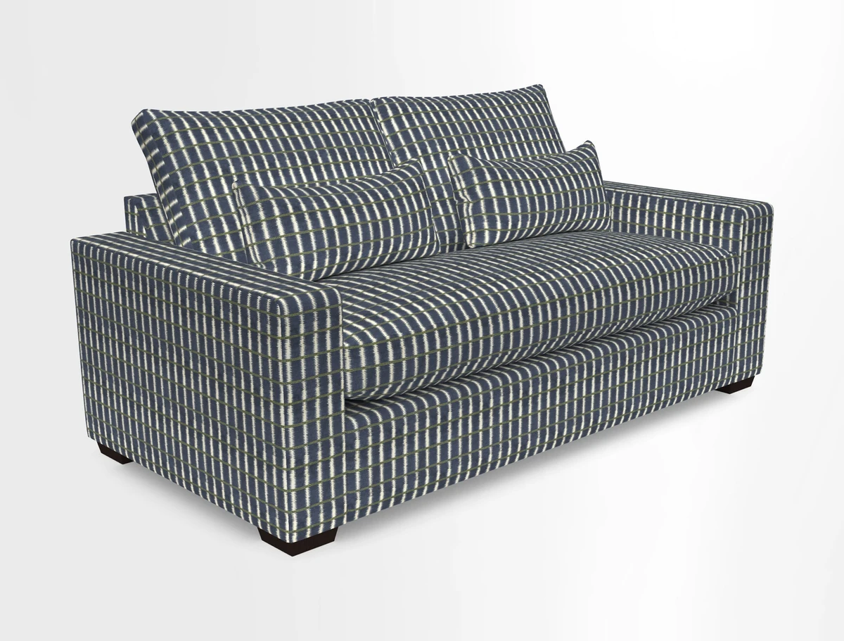 Linear 4 seater sofa in Harpers Bazaar Palette Studio Green with seat cushion in Linwood Romney Wool Forest