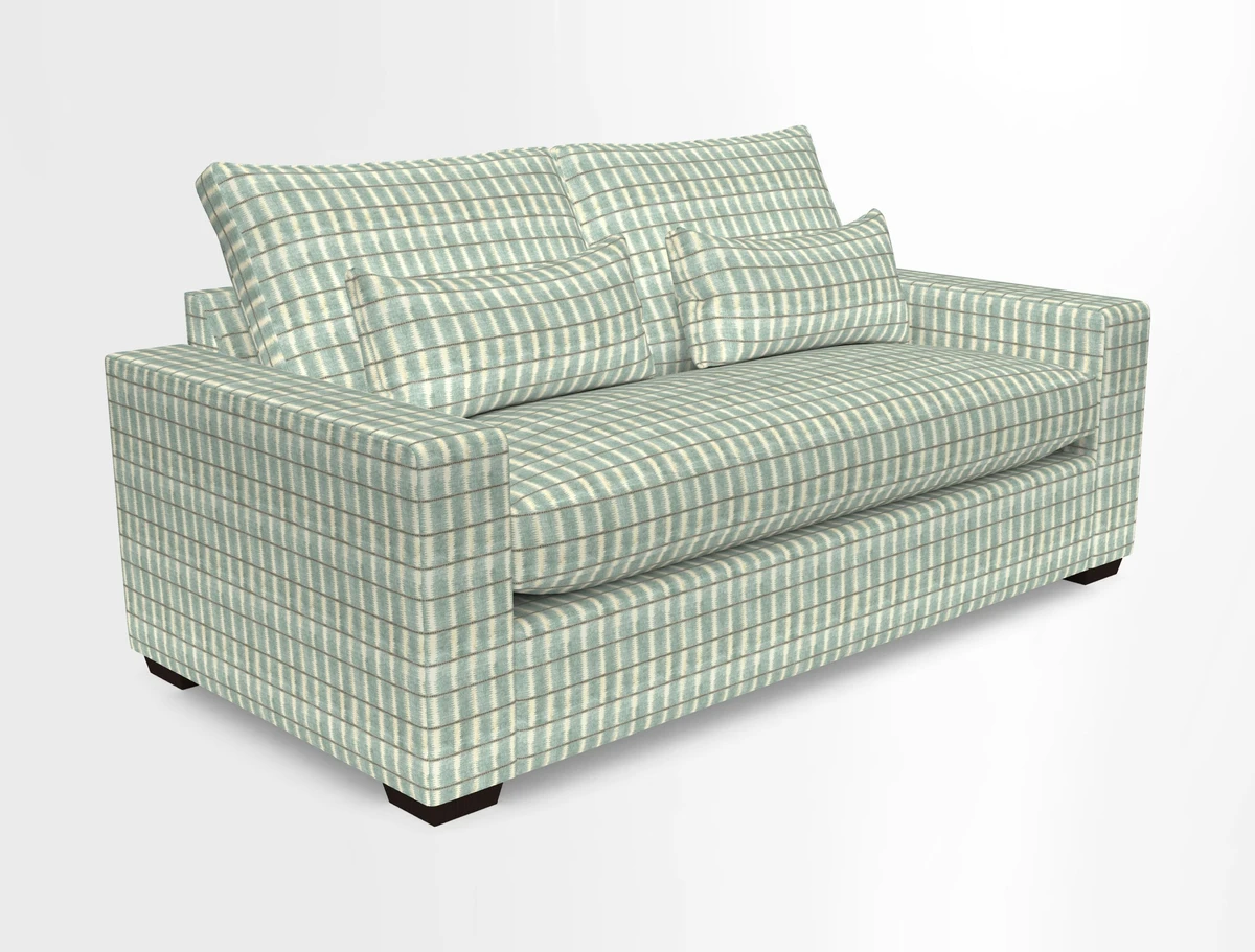 Linear 4 seater sofa in Harpers Bazaar Palette Studio Green with seat cushion in Linwood Romney Wool Forest