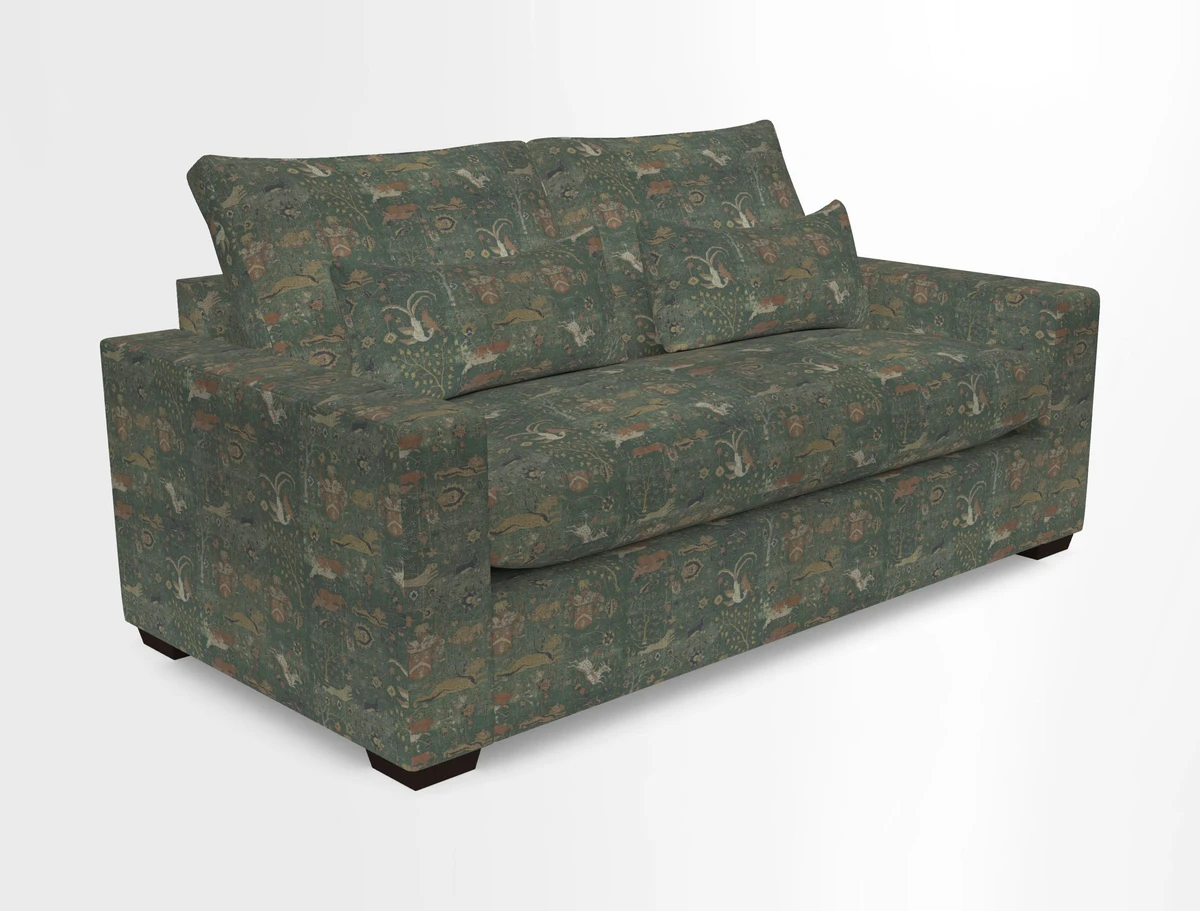 Linear 4 seater sofa in Harpers Bazaar Palette Studio Green with seat cushion in Linwood Romney Wool Forest