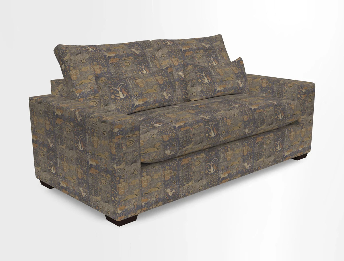 Linear 4 seater sofa in Harpers Bazaar Palette Studio Green with seat cushion in Linwood Romney Wool Forest