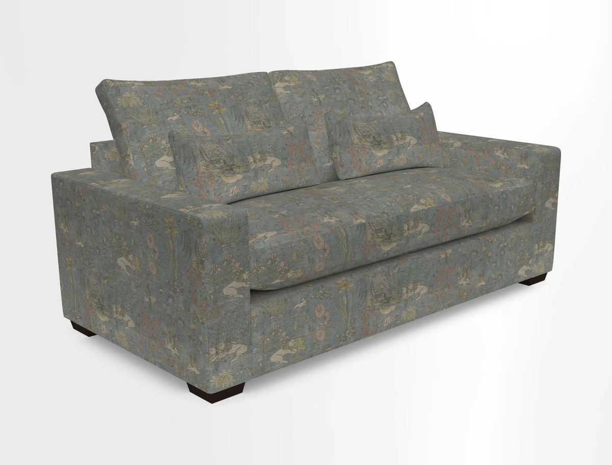 Linear 4 seater sofa in Harpers Bazaar Palette Studio Green with seat cushion in Linwood Romney Wool Forest