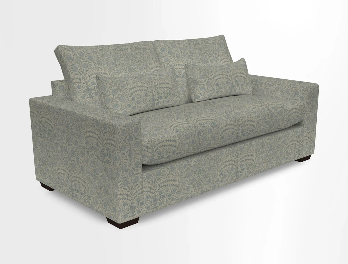 Linear 4 seater sofa in Harpers Bazaar Palette Studio Green with seat cushion in Linwood Romney Wool Forest