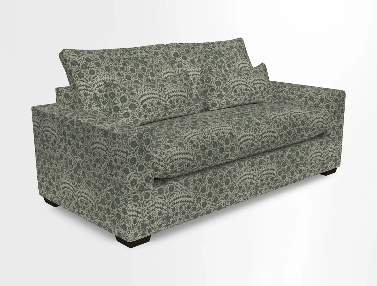 Linear 4 seater sofa in Harpers Bazaar Palette Studio Green with seat cushion in Linwood Romney Wool Forest