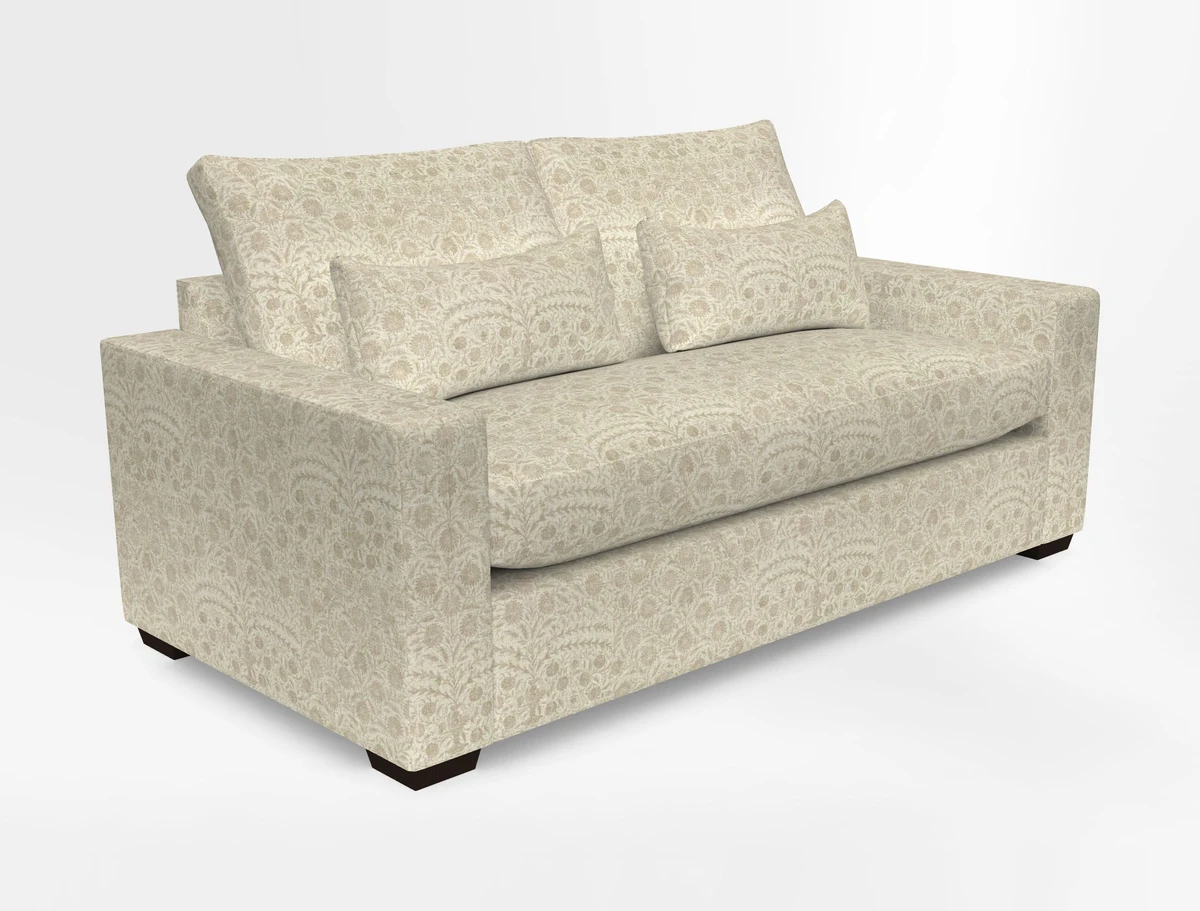 Linear 4 seater sofa in Harpers Bazaar Palette Studio Green with seat cushion in Linwood Romney Wool Forest