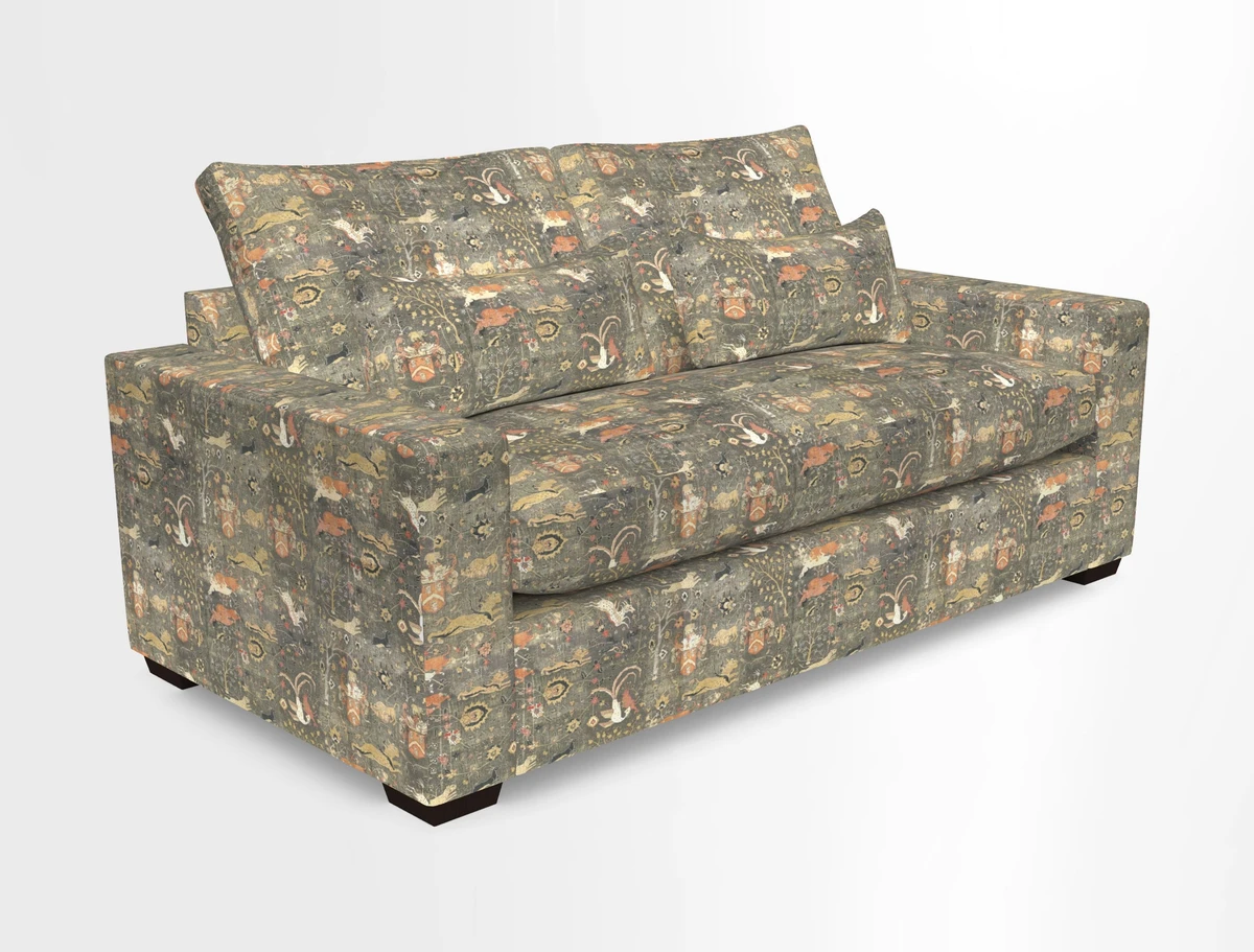 Linear 4 seater sofa in Harpers Bazaar Palette Studio Green with seat cushion in Linwood Romney Wool Forest