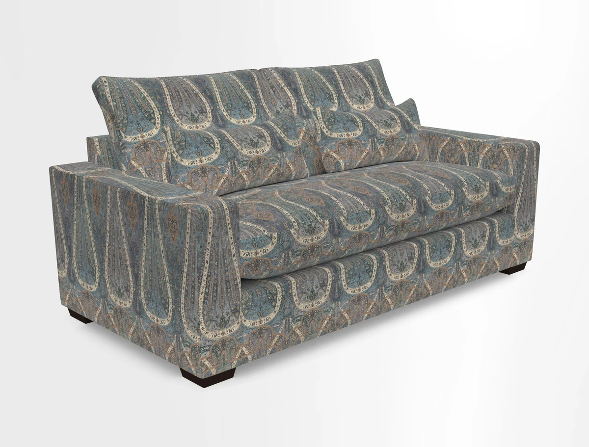 Linear 4 seater sofa in Harpers Bazaar Palette Studio Green with seat cushion in Linwood Romney Wool Forest