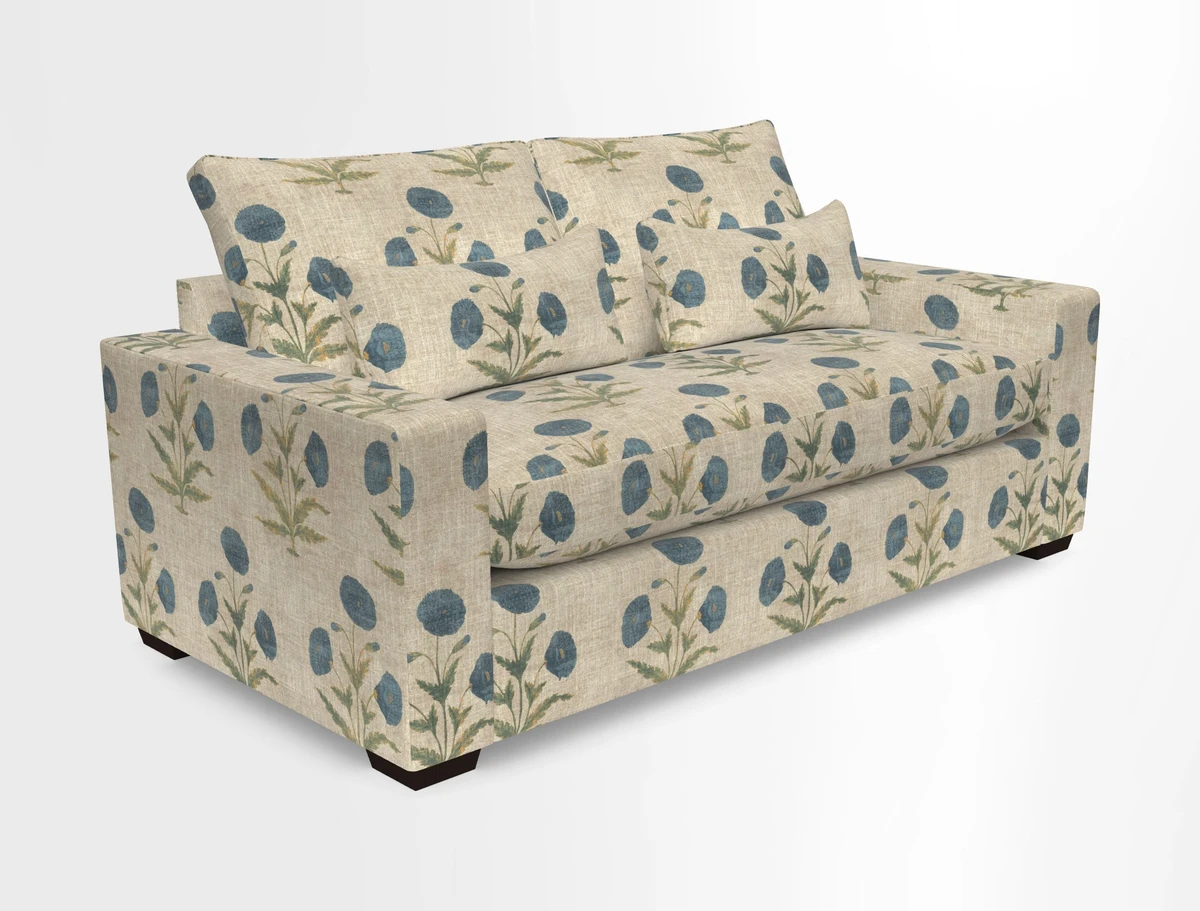 Linear 4 seater sofa in Harpers Bazaar Palette Studio Green with seat cushion in Linwood Romney Wool Forest