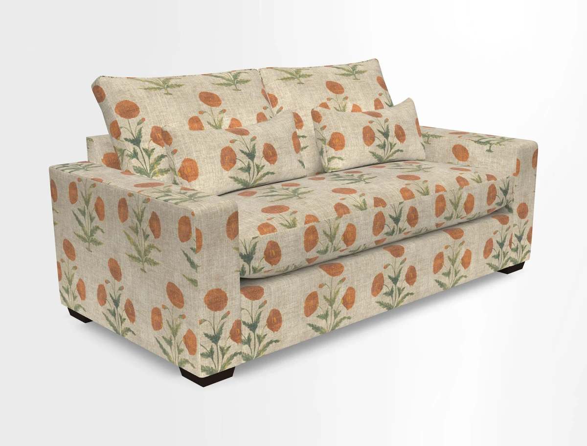 Linear 4 seater sofa in Harpers Bazaar Palette Studio Green with seat cushion in Linwood Romney Wool Forest