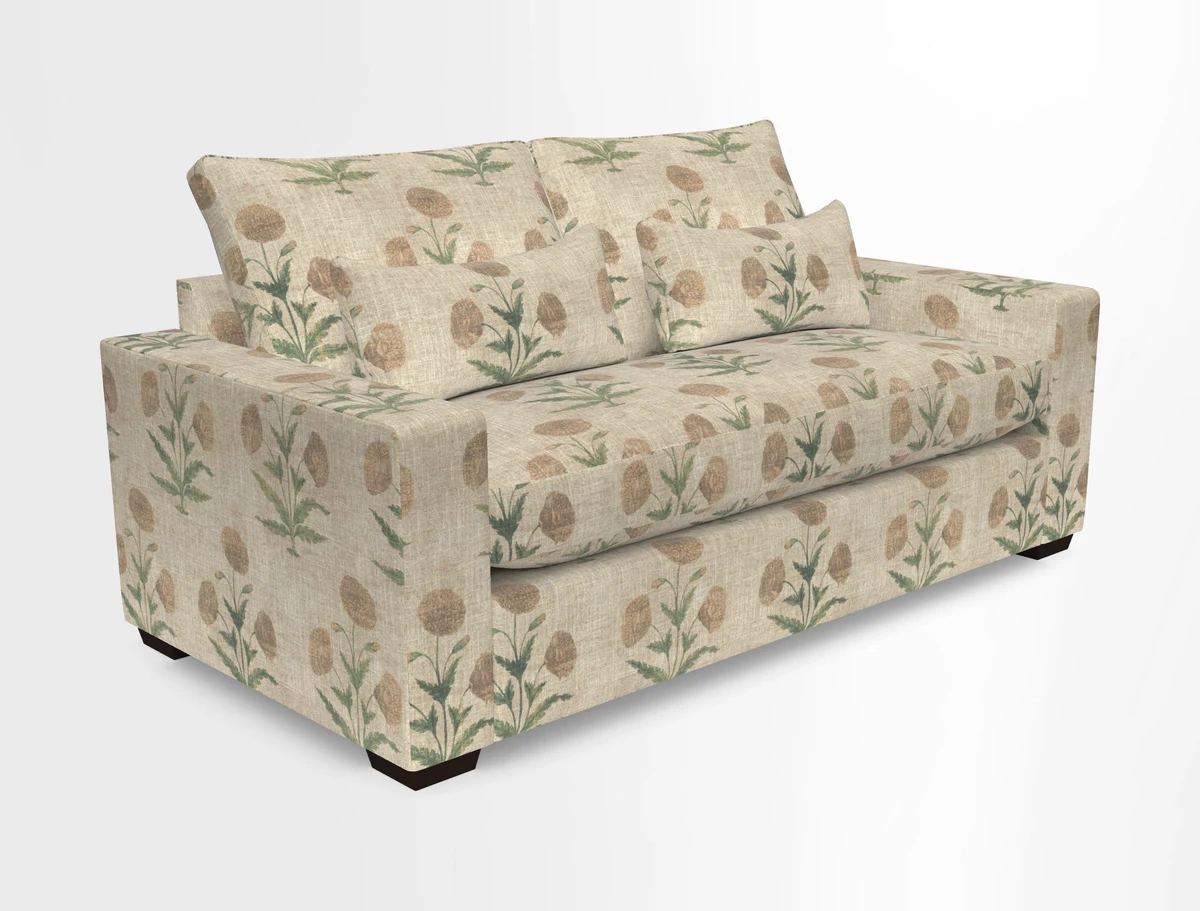 Linear 4 seater sofa in Harpers Bazaar Palette Studio Green with seat cushion in Linwood Romney Wool Forest