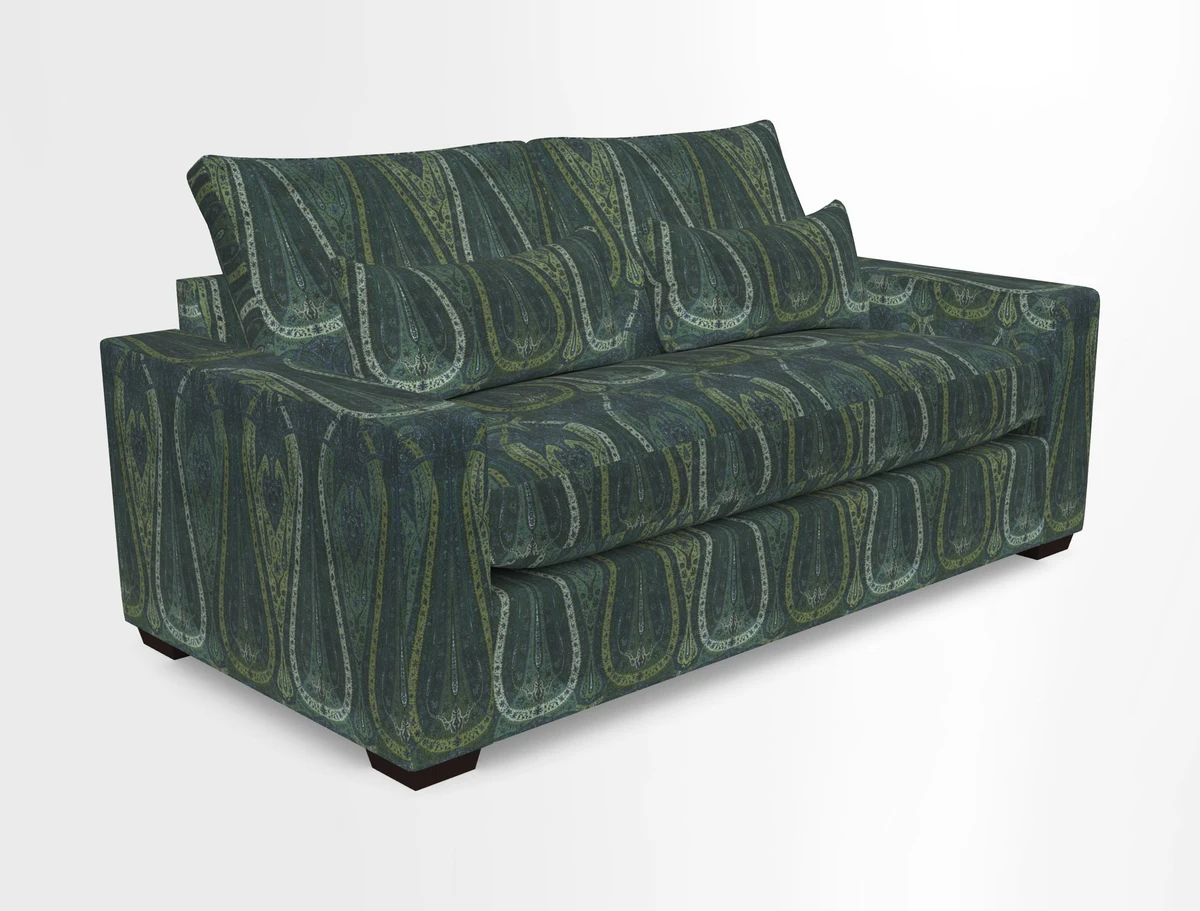 Linear 4 seater sofa in Harpers Bazaar Palette Studio Green with seat cushion in Linwood Romney Wool Forest