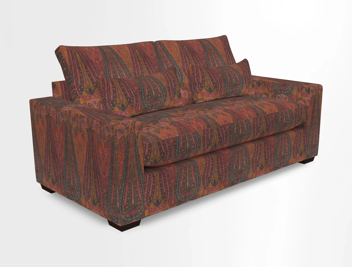 Linear 4 seater sofa in Harpers Bazaar Palette Studio Green with seat cushion in Linwood Romney Wool Forest
