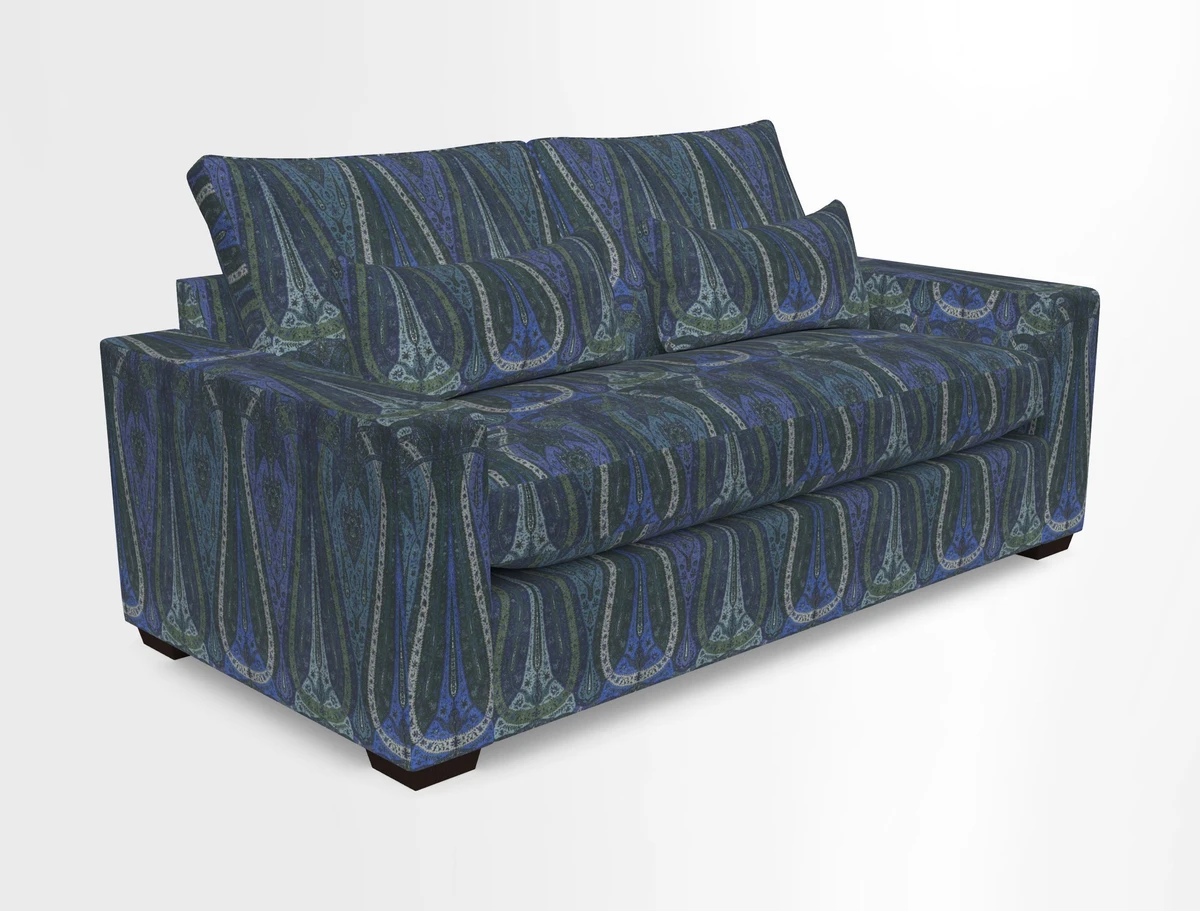 Linear 4 seater sofa in Harpers Bazaar Palette Studio Green with seat cushion in Linwood Romney Wool Forest