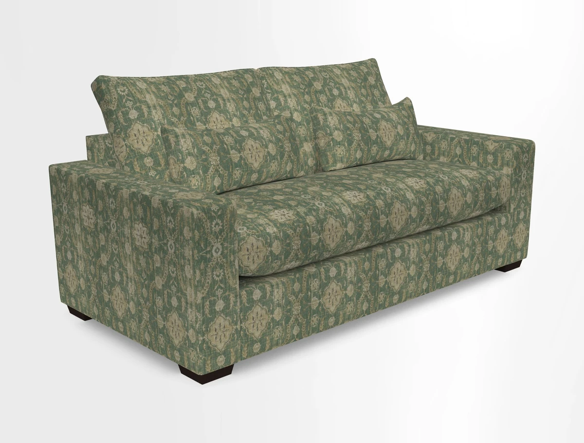 Linear 4 seater sofa in Harpers Bazaar Palette Studio Green with seat cushion in Linwood Romney Wool Forest