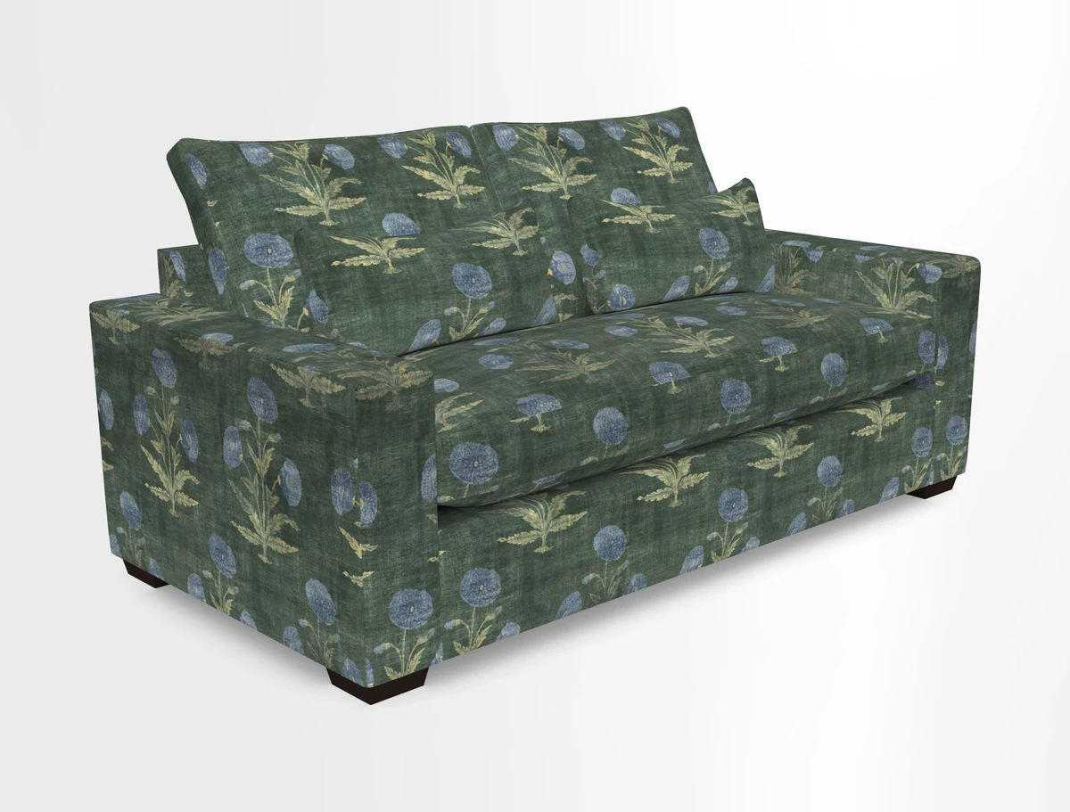 Linear 4 seater sofa in Harpers Bazaar Palette Studio Green with seat cushion in Linwood Romney Wool Forest